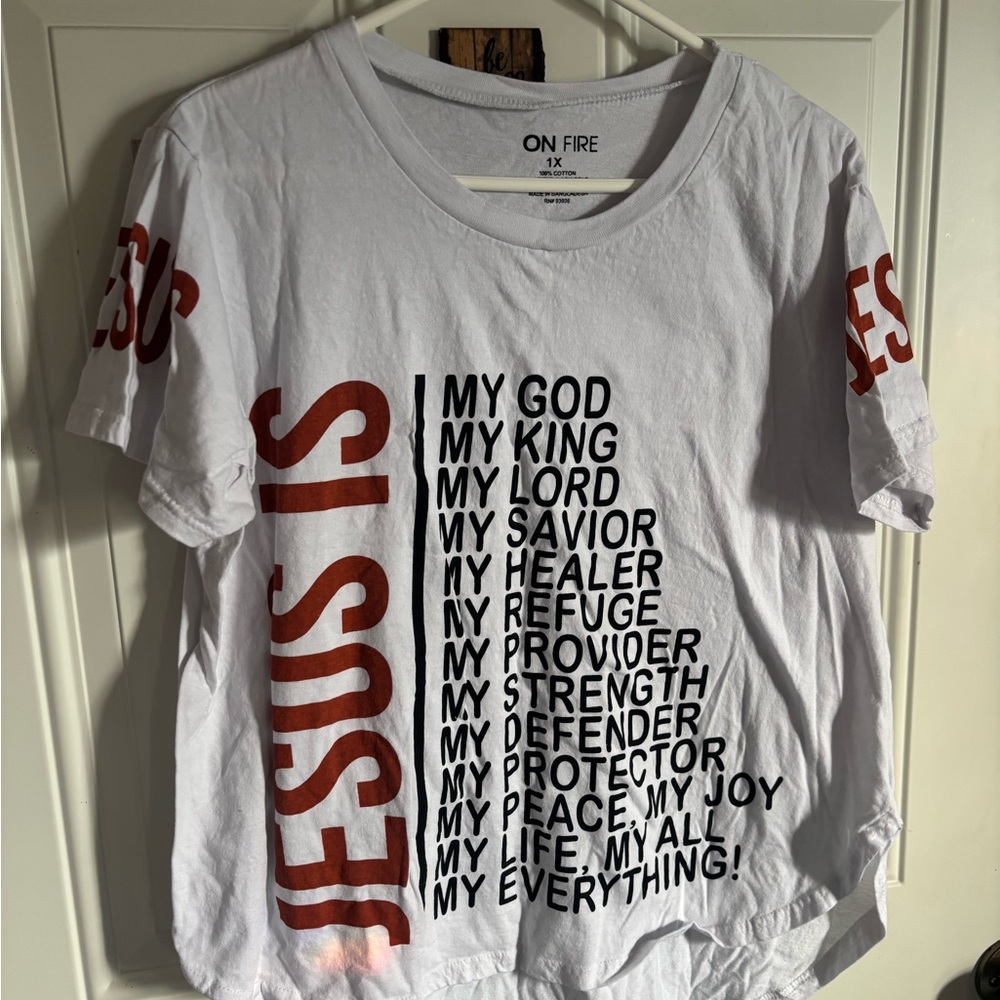 On Fire- JESUS IS White Cotton T-Shirt